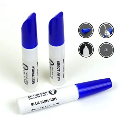 Abbildung von SD COLORS 12 ml Touch Up Farbe, Klarlack und Grundierung mit Pinsel Blue Iron (RQH) Kompatibel Reno Kratzer, Chips Lackreparatur