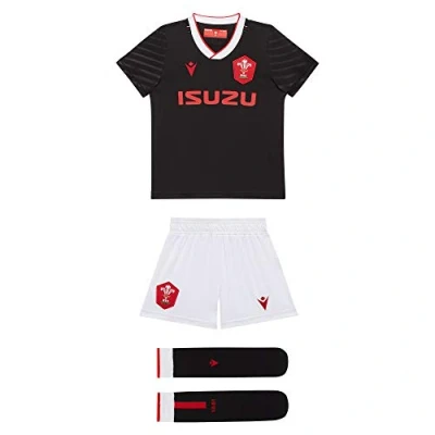 Abbildung von Macron 58125563 WRU M20 Trikot mit Shorts und Socken, alternate Boxset, Jungen, Schwarz, 3/4Y Unisex Kinder, 58125563, 1/2y