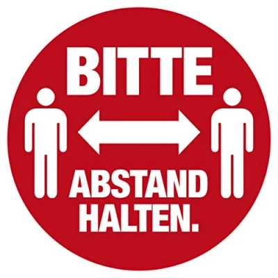 Abbildung von HERMA 12921 Hinweis Aufkleber Bitte Abstand Halten rund, 5 Aufkleber, Ø 20 mm, 1 pro A4 Bogen, selbstklebend, bedruckbar, wetterfest, ablösbar, Hinweisschilder aus Folie, rot