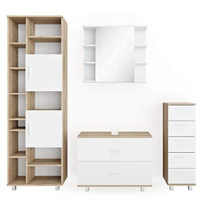 Abbildung von Vicco Badmöbel Set Ilias, Sonoma/Weiß, 4 Teile, mit Hochschrank