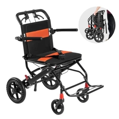 Abbildung von VEVOR Rollstuhl, Aluminiumlegierung, ultraleichter Transportstuhl für Erwachsene, faltbarer Rollstuhl mit klappbaren Schreibtisch langen Armen, selbstsichernde Bremse, 45,7 cm breiter Sitz, 100 kg