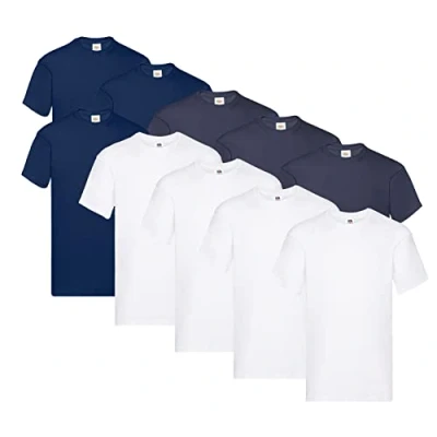 Abbildung von Fruit of the Loom Original T Shirt, Farbe:4X Weiss + 3X Navy Deep 1 HL Kauf Notizblock, Größe:L