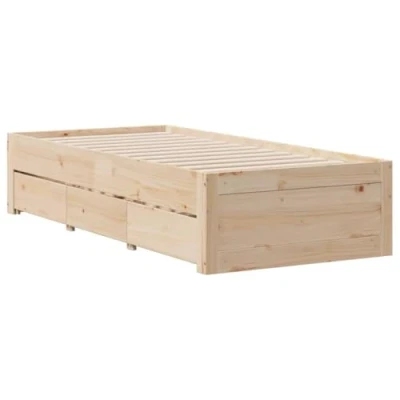 Abbildung von vidaXL Massivholzbett, Holzbett ohne Matratze mit Schubladen, Bettgestell Lattenrost, Bett Einzelbett für Schlafzimmer, 90x190cm Kiefer