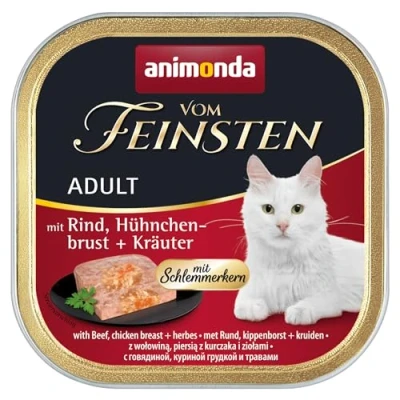 Abbildung von vom Feinsten mit Schlemmerkern in Rind &amp; Hühnchenbrust + Kräutern (32 x 100g), Katzenfutter nass ohne Getreide und Zucker von animonda, mitfrischen, fleischlichen Zutaten