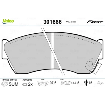 Abbildung von VALEO 301666 Bremsbelagsatz FIRST Vorderachse inkl. Verschleißwarnkontakt ohne Anti Quietsch Blech SUZUKI: Swift 2 Schragheck, Cabrio