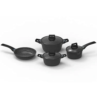 Abbildung von Kopf Topf Set Thermo Pro, Aluminiumguss (7 tlg), Induktion, Antihaftbeschichtung, 3 Töpfe mit Glasdeckel &amp; 1 Pfanne