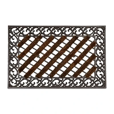 Abbildung von Relaxdays Fußabtreter Gusseisen mit Bürsten rechteckig HBT ca. 4 x 72 46 cm Fußabstreifer im Jugendstil Schuhabstreifer passend zum Landhausstil aus robustem Metall Anti Rutsch Füßen, bronze