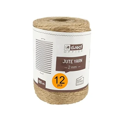 Abbildung von D.RECT 100m Jute Schnur 12 Stück Natur Braun Kordel Packschnur Geschenk Band Bastelschnur Dekokordel 2mm Dicke Für: Verpackung, DIY Kunst Handwerk, Floristik, Dekoration, 110991