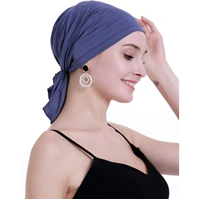 Abbildung von osvyo Bambus Chemo Kopftuch für Frauen mit Haarausfall Krebspatienten Kopfbedeckung Turban in Versiegelter Verpackung Denim BLAU
