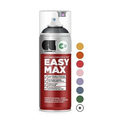 Abbildung von COSMOS LAC Sprühflasche EASYMAX Sprühlack matt mit extrem hoher Deckkraft in vielen versch. Farben Spraydosen Sprühfarbe DIY Lack Acryllack Spray Paint Farbspray Sprühdose Lackspray, zwei Sprühkappen inkl.