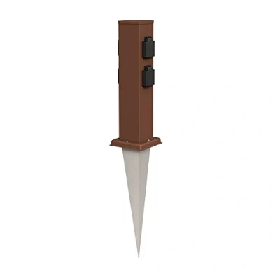 Abbildung von ledscom.de Garten Steckdosen Säule Polly mit Erdspieß für außen, IP44, 4 Fach, Edelstahl, eckig, braun, 40cm