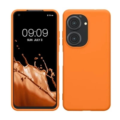 Abbildung von kwmobile Hülle kompatibel mit ASUS Zenfone 10 / 9 weiches TPU Silikon Case Cover geeignet für kabelloses Laden Fruity Orange