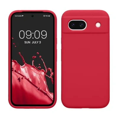 Abbildung von kwmobile Hülle kompatibel mit Google Pixel 8a Silikon Handy Case Handyhülle weiche Oberfläche kabelloses Laden Granatapfelrot