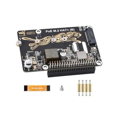 Abbildung von POE M.2 HAT+ (B) Kombiniert PCIe zu und Power Over Ethernet für Raspberry Pi 5, Unterstützt NVMe 2230/2242/2260/2280 SSD, IEEE 802.3af/at Netzwerk Standard