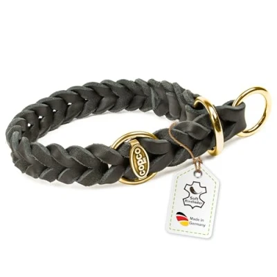 Abbildung von CopcoPet Fettleder Hundehalsband Würger geflochten mit Messing Zugstopp Ring, Handarbeit aus Deutschland, Schwarz 25 30 cm x 15 mm Lederhalsband Hund