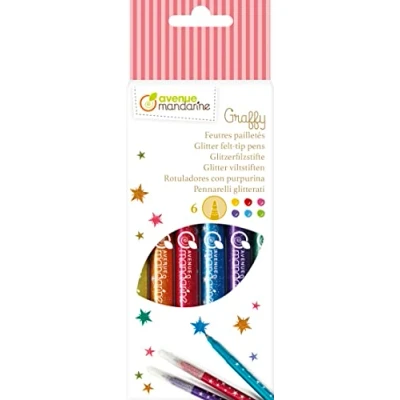Abbildung von Avenue Mandarine CC029O Packung mit 6 Glitzerfilzstiften, ideal für Bastelprojekte, abwaschbar, Glitter, 1 Pack