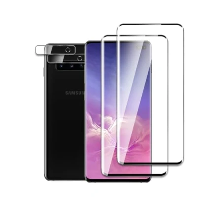 Abbildung von 2 Stück Schutzfolie für Samsung Galaxy S10 Plus mit Kamera Panzerfolie, 3D Gebogene vollständige Abdeckung Schutzglas Folie, Anti Kratzer, Einfache Installation