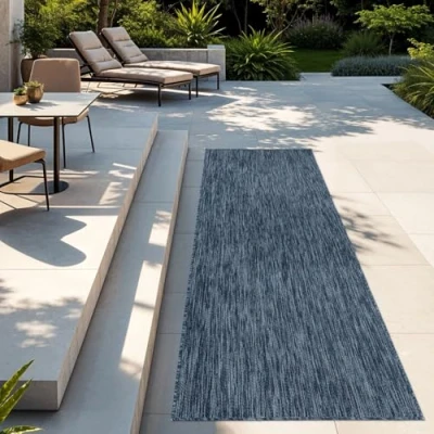 Abbildung von TT Home Teppich Für Outdoor Küchenteppich Balkon Terrasse Unifarbenes Design Modern, Farbe: Blau, Größe:80x250 cm