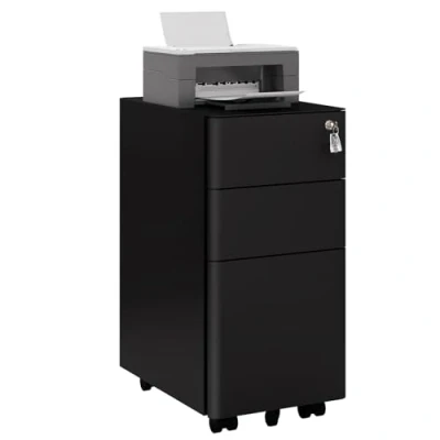 Abbildung von WOLTU Rollcontainer, Aktenschrank abschließbar, Büroschrank Rollschrank, Schrank mit 3 Schubladen 5 Rollen Hängeregistratur, Bürocontainer für A4 Legal Letter, 30x60x45 cm, Schwarz, ASK10sz