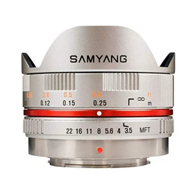Abbildung von Samyang 7,5/3,5 Objektiv Fisheye APS C MFT manueller Fokus Fotoobjektiv, Superweitwinkelobjektiv silber
