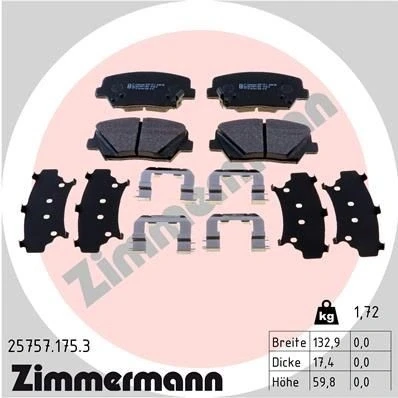 Abbildung von ZIMMERMANN 25757.175.3 Bremsbelagsatz mit akustischer Verschleißwarnung Foto entspricht Lieferumfang, Gleitblech HYUNDAI: SANTA FE 3