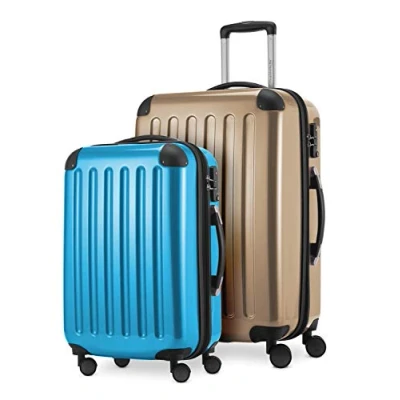 Abbildung von HAUPTSTADTKOFFER Alex 2er Kofferset Hartschale glänzend, mittelgrosser Koffer 65 cm + Handgepäck 55 cm, 74 42 Liter, TSA, Champagner cyanblau