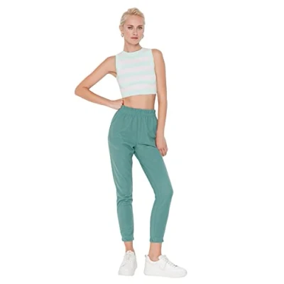 Abbildung von Trendyol Damen Herren Mittlerer Bund Jogger Jogginghose Sweatpants, Grün, XL EU