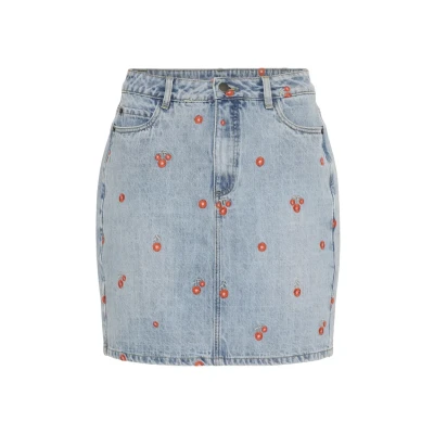 Abbildung von Kaffe Minirock, Damen, Größe: 34, Blue denim red flower emb