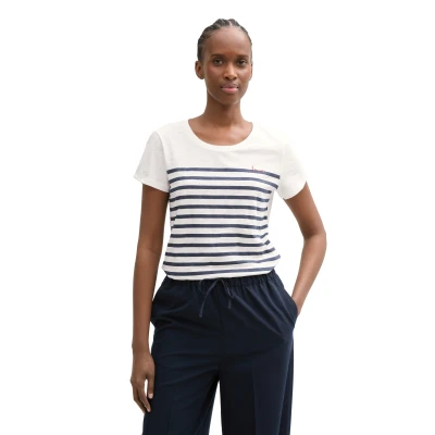 Abbildung von TOM Tailor Denim Printed SLUB Tshirt print, Damen, Größe: Small, White/navy