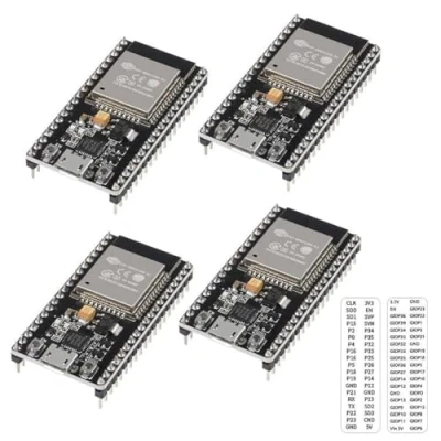 Abbildung von 4 Stück 38pin ESP WROOM 32 ESP32 32S Entwicklungsboard 2,4 GHz Dual Mode WiFi + Bluetooth Cores Mikrocontroller Prozessor integriert mit Antenne RF AMP Filter AP STA für Arduino IDE