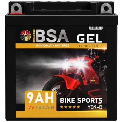 Abbildung von BSA YB9 B GEL Motorradbatterie 12V 9Ah 180A/EN Batterie doppelte Lebensdauer entspricht BS CB9 50914 GM9Z 12N9 4B 1 vorgeladen auslaufsicher wartungsfrei ersetzt 8Ah