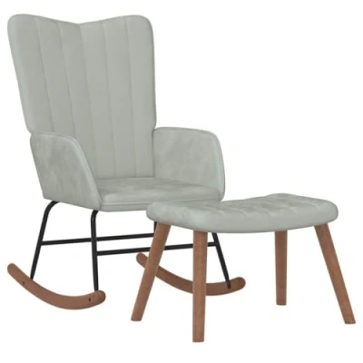 Abbildung von vidaXL Schaukelstuhl mit Hocker Schaukelsessel Schwingsessel Relaxstuhl Relaxsessel Ruhesessel Sessel Wohnzimmerstuhl Polsterstuhl Samt Hellgrau