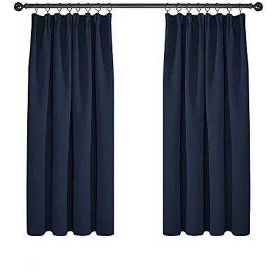 Abbildung von Deconovo Blickdicht Vorhänge Thermogardine Kälteschutz Kräuselband Gardinen Wohnzimmer, 138x117cm(HöhexBreite), Dunkelblau, 2er Set