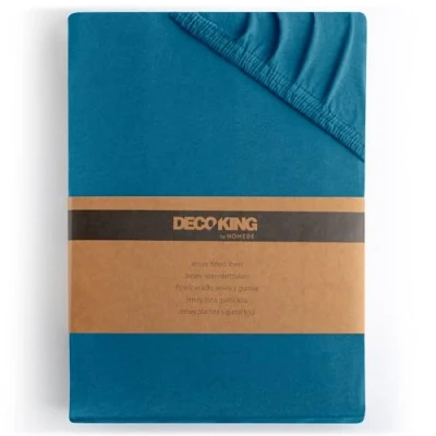 Abbildung von DecoKing Spannbettlaken 140x200 160x200 cm 100% gekämmte Baumwolle Blau Spannbetttücher Jersey Boxspringbett Amber 140 x 200 160