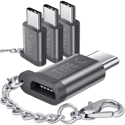 Abbildung von JSAUX USB C Adapter auf Micro USB, [4 Pack] Typ Konverter mit Keychain 56K Widerstand kompatibel für Samsung Galaxy S10 S9 S8 Plus/Note 10 9 8/A3 A5, Huawei P9/P10, Xperia XZ, LG G5 G6 (Grau)