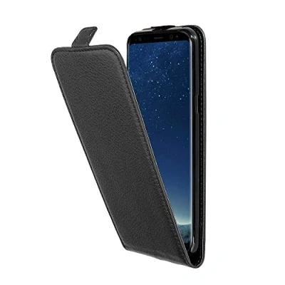 Abbildung von Cadorabo Hülle kompatibel mit Samsung Galaxy S8 Plus Flip Design aus Premium Kunst Leder Klappbare Stoßfeste Magnetische Cover für Tasche in Schwarz
