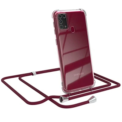 Abbildung von EAZY CASE Handykette kompatibel mit Samsung Galaxy M31 Handyhülle Umhängeband, Handykordel Schutzhülle, Silikonhülle, Hülle Band, Stylische Kette für Smartphone, Burgunder Rot