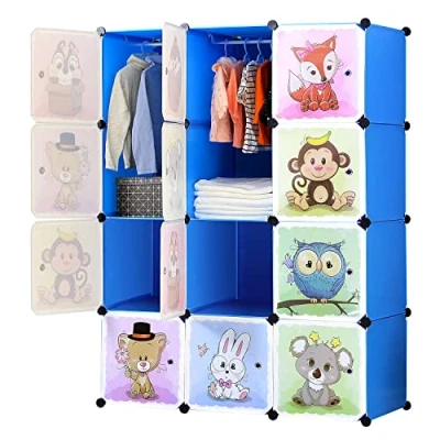 Abbildung von BRIAN &amp; DANY Erweiterbares Kinderregal Kinder Kleiderschrank Stufenregal Bücherregal mit Türen 2 Aufhängern, tiefere Fächer als normal (45 cm vs. 35 cm) für mehr Platz, 110 x 47 147 Blau