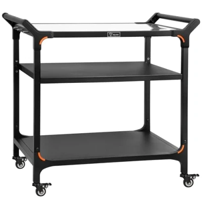 Abbildung von BBQ Toro Grillwagen 94 x 61 90 cm Schwarz Grilltisch mit großer Arbeitsfläche Grill Beistelltisch, Outdoor Trolley Outdoor, Servierwagen Edelstahl Ablagefläche