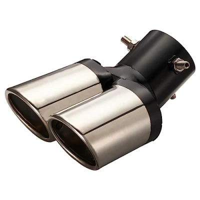 Abbildung von Blueshyhall Auspuffblende Doppelrohr 60mm, Schalldämpfer Auto Gebogen, Schwarz Oval Gebogenes Edelstahl Endrohr