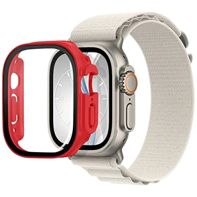 Abbildung von mtb more energy Hülle kompatibel mit Apple Watch Ultra, Ultra 2 rot integrierter Displayschutz aus gehärtetem Glas Rundum Schutz Bumper Gehäuse Schutzhülle Tempered Glass