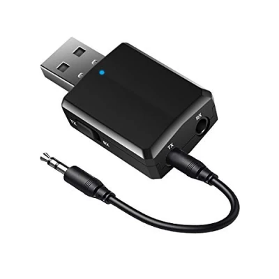 Abbildung von ISOBEL USB Bluetooth Transmitter Receiver, 3 in 1 Sender Empfänger Wireless Audio Adapter mit 3,5 mm AUX für TV PC Kopfhörer Lautspreche Auto Home Stereo, Netzteil, Plug and Play