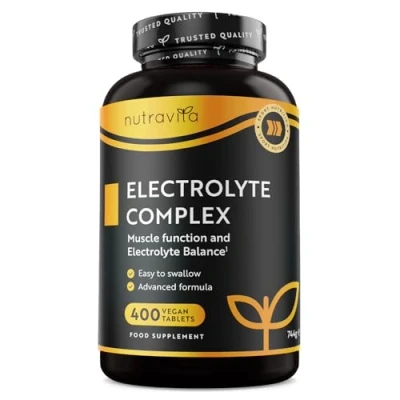 Abbildung von Elektrolyte Komplex mit Magnesium Kalium Hochdosiert Kalzium Natrium &amp; Chlorid 400 Tabletten für 13 Monate Vorrat 900mg Sportliche Nahrungsergänzungsmittel Männer und Frauen Nutravita