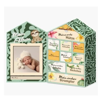 Abbildung von Baby Erinnerungsbox Schatztruhe Erinnerungen mit 10 Fächern,Erinnerungen Meilenstein Box für Geburt und Taufe Süße Baby, Babyschmuck (Grün, Einheitsgröße, 1, stück)