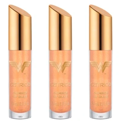 Abbildung von Catrice Wonder Woman Shimmer Lip Glaze, Lipgloss, Nr. 010, Nude, mit Ölen, glänzend, schimmernd, vegan, ohne Parabene, Mikroplastikpartikel, Nanopartikel frei, 3er Pack (3x3.4ml)