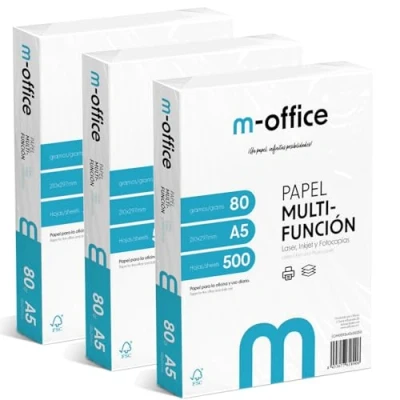 Abbildung von A5 Papier, 80 g, 3 Packung mit 500 Blatt, Multifunktionspapier für Inkjet und Laserdrucker, Blätter, 148 x 210 mm, ideal Büro Zuhause · m office (1500 Blatt)