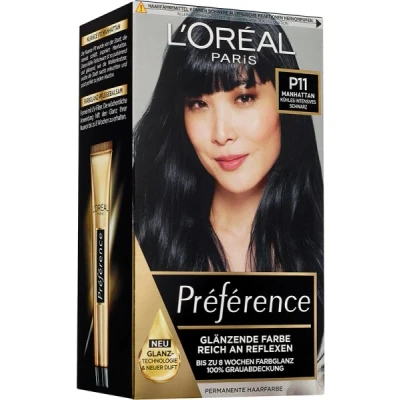 Abbildung von L&#039;Oréal Paris Permanente Haarfarbe, Haarfärbeset mit Coloration und Farbglanz Pflegebalsam, Préférence, P11 Kühles Intensives Schwarz (Manhattan), 3er Set