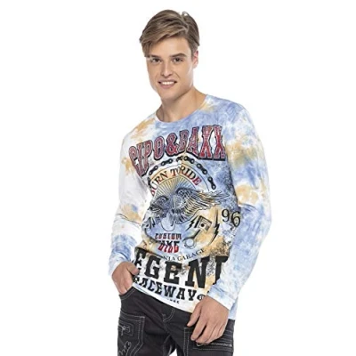 Abbildung von Cipo &amp; Baxx Langarmshirt orangeblue, Herren, Größe: XXL, Orange blue