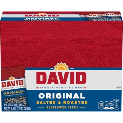 Abbildung von David Sunflower Seeds, Original, Roasted &amp; Salted, 1.625 Ounce Unpriced Tubes (Pack of 12)