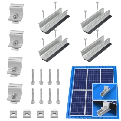 Abbildung von Therlan Halterung Solarpanel Flachdach, Für 1 Module Dicke 30 45mm Verstellbar Klemme, 12CM Alu Photovoltaik Montageschiene Trapezblech Flachdach , PV Befestigung Solarmodul Blechdach